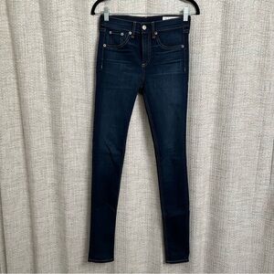 Rag & Bone High Rise Full Length Skinny Jeans Dark Blue Wash Sz 25 High Waisted